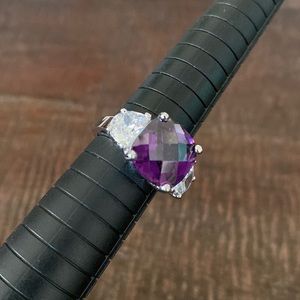 Silver and Purple Crystal Stone Ring